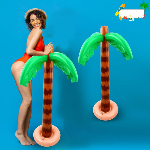4 Pack 35 Inch Inflatable Palm Tree, Large Beach Backdrop Coconut Trees for Kids Swimming Pool Party Decoration