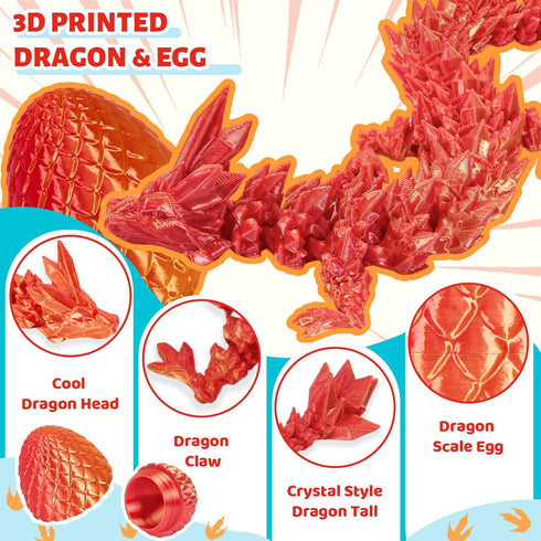 12" 3D 3D 5-7 4-6 8-12 Cessfle Prefilled Easter Eggs with Printed Dragons Inside, Printer Articulated Crystal Fidget