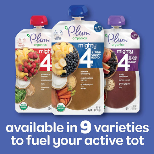 Plum Organics Mighty 4 Blends - Strawberry Banana, Greek Yogurt, Kale, Oat & Amaranth, 4oz (Pack of 6)
