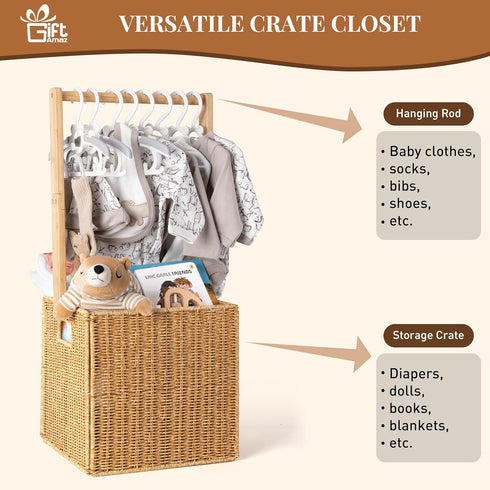 Closet, GiftAmaz Baby Shower Crate Large Hand-Woven Rattan Storage Crates with Handle, Baby Shower Gifts, Baby Welcome