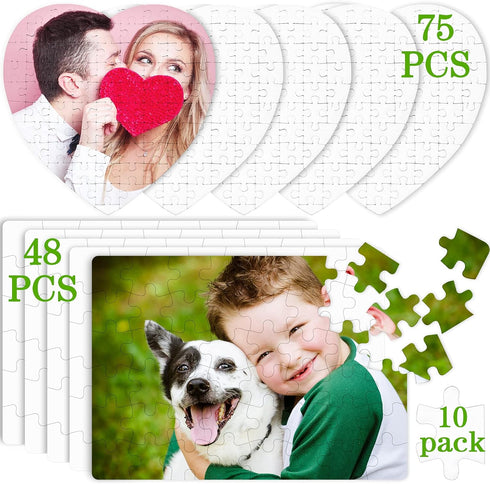 10 Sets Blank Sublimation Jigsaw Puzzle for Kids, Rectangle and Heart Shaped, DIY Custom Heat Transfer