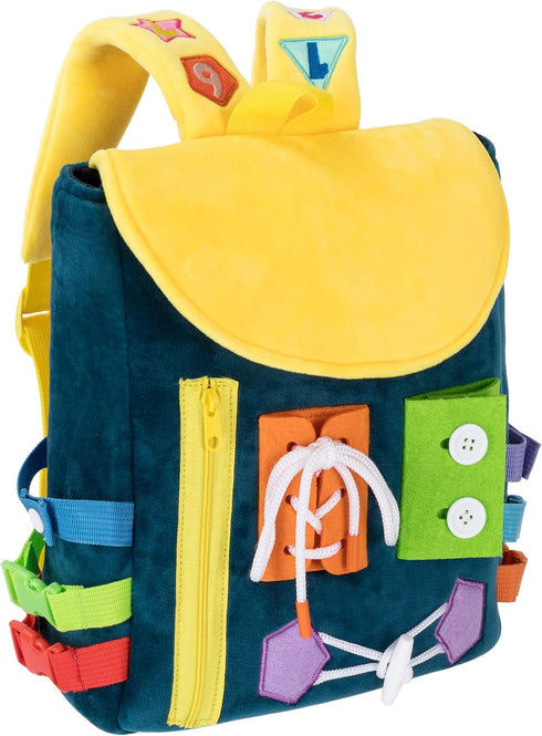 Busy Board - Toddler Backpack with Buckles and Learning Activity Toys for Developing Fine Motor Skills