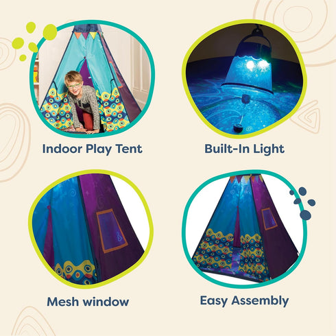B. toys Starry Sky Tent - Blue Indoor & Outdoor Play Tent for Kids, Pretend Play with Built-in Light, 3 Years +