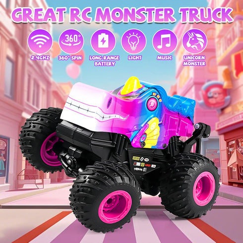 2.4Ghz 3 4 5 6 7 8 360 YongnKids Remote Control Car for Girls, Unicorn Monster Trucks with Light & Music,Unicorn Toys