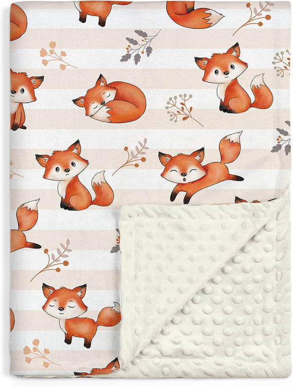 SANDJEST Fox Baby Blankets, 30 x 40 Minky Blanket with Double Layer Dotted Backing for Newborns & Toddlers