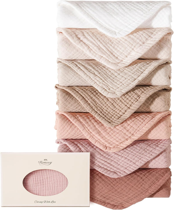 Konssy Muslin Baby Burp Cloths Sets for Unisex- 7 Pack Soft 100%