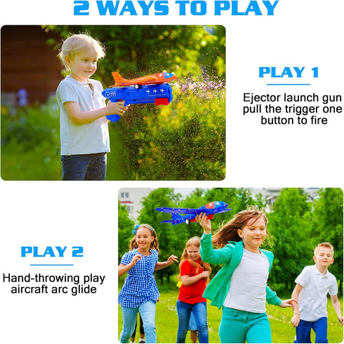 3 Pack Airplane Launcher Toys, 2 Flight Modes LED Foam Glider, Outdoor Flying Toy for Kids, Birthday Gifts for 6+