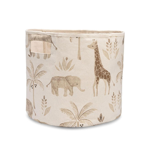 Crane Baby Fabric Round Nursery Storage Basket, Toy Storage, Safari Animal, 13"x12",