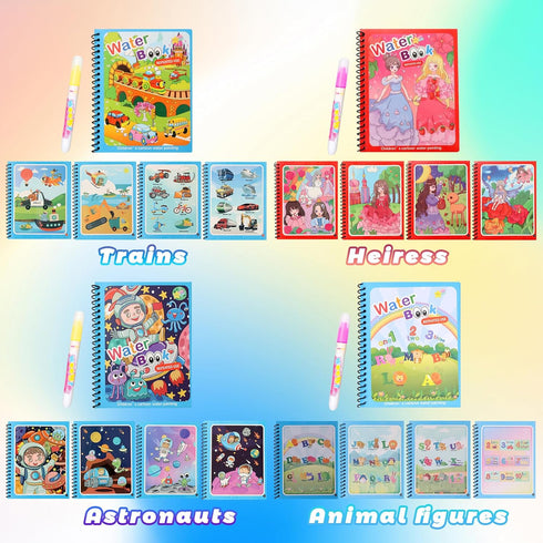 8 Pack Reusable Water Coloring Books for Toddlers, Mess-Free Paint with Water Books, Portable Educational Doodle Toy