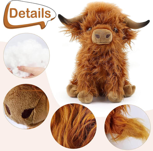 Scottish Highland Cow Plush, Cute Realistic Cow Stuffed Animal, Soft Farm Plushie Toy
