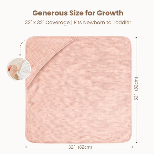2-Pack 100% Floral,32" 32") Konssy Muslin Hooded Baby Towels, Cotton, Ultra-Soft & Absorbent Baby Bath Towels with Hood