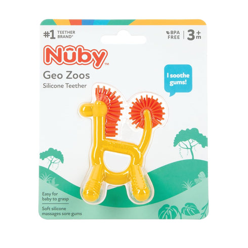 Nuby Silicone Geo Zoos Teether, Giraffe Teething Toy for Babies 3+ Months, Soothes Sore Gums