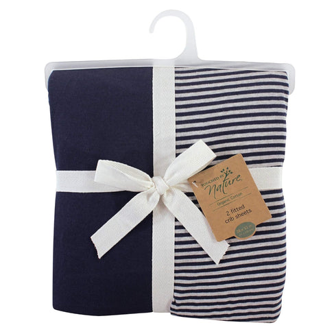 (Pack 2) Touched by Nature Unisex Baby and Toddler Organic Cotton Crib Sheet, Navy Heather Gray, One Size