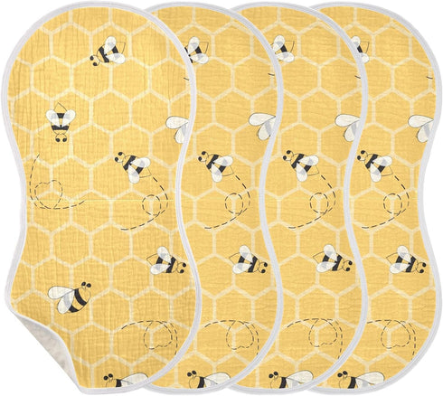 YYZZH Cute Bee On Honey Yellow Honeycomb Muslin Burp Cloths for Baby 4