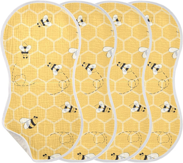 YYZZH Cute Bee On Honey Yellow Honeycomb Muslin Burp Cloths for Baby 4