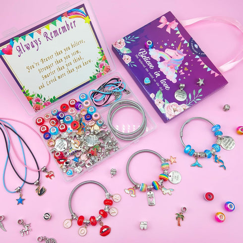 klmars Charm Bracelet Making Kit,Jewelry Making Supplies Beads,Unicorn/Mermaid Crafts Gifts Set for Girls Teens Age 5-12 by klmars
