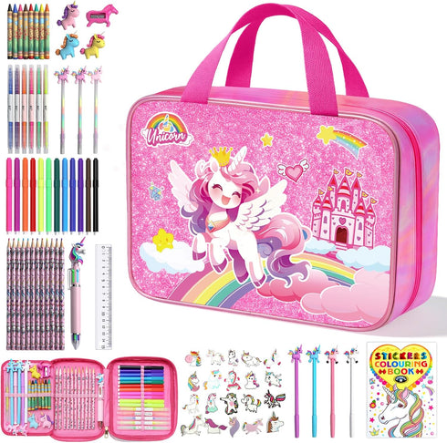 DreamyCandy 73PCS Unicorn Washable Markers Set with Glitter Pencil Case, Art Supplies and