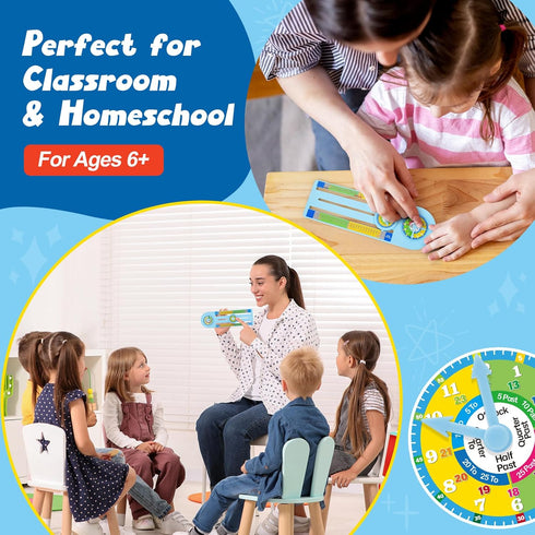 Broytain 12/24 512, 12, Teaching Clock with Dual Dials - Hour Analog Clock for Kids Age Math Manipulatives for Grade