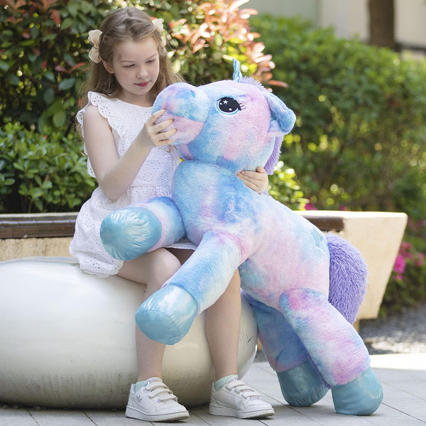Muiteiur Giant Unicorn Stuffed Animal - XL 43.4 inch Blue Plush Pillow Gift for Girl Boy Kid
