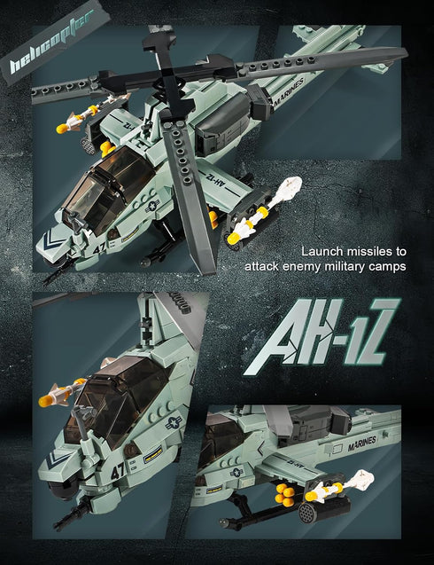 AH-1Z Set (597 SEMKY Military Series Helicopter Little Birds Air Force Building Block Pieces) -Building and Military