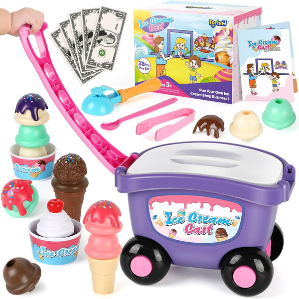 Torlam Ice Cream Cart for Kids Toys, Pretend Play Food Toys Ice
