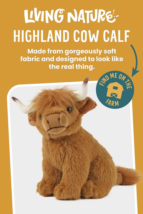 Living Nature Small Highland Cow Stuffed Animal - Fluffy Farm Animal Toy Gift for Kids, 6 inches