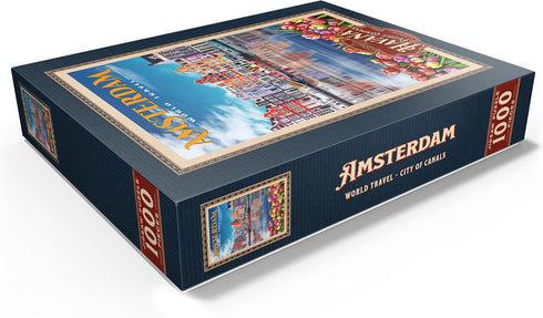 MyPuzzle Amsterdam, Netherlands - Vintage Travel Poster, Premium 1000 Piece Jigsaw Puzzle for Adults