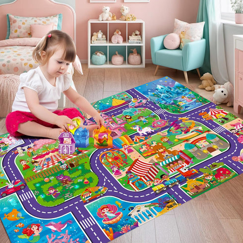 Oriate Kids Toy Dream Play Mat, Princess Castle Girls Pink Kids Playmat, Parent-Kid Interaction Pretend Game Mat for Playroom Classroom Bedroom Floor Decor, Ideal Girl Toys Play and Learn