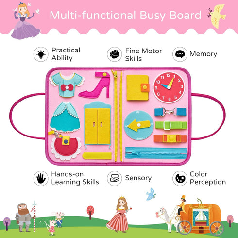 1-4, Freebear Deluxe Pink Princess Quiet Book Sensory Board for Toddlers Montessori Educational Toys for Girls, Travel