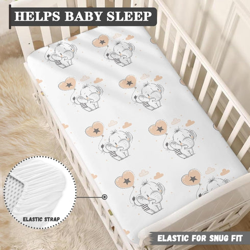 Winpema 28"x52" Elephant and Balloon Fitted Crib Sheet Elephants Baby Crib Sheet Fit Standard Crib and Toddler