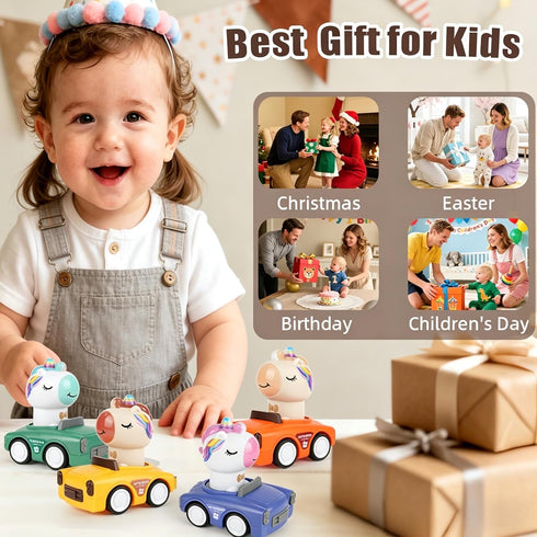 IOMDRWU 1-3, 6-9-12-18 1st 1-2 Press to Go Car Toys for Toddlers Animal Baby Cars, Push Go Friction Inertia Car, Infant
