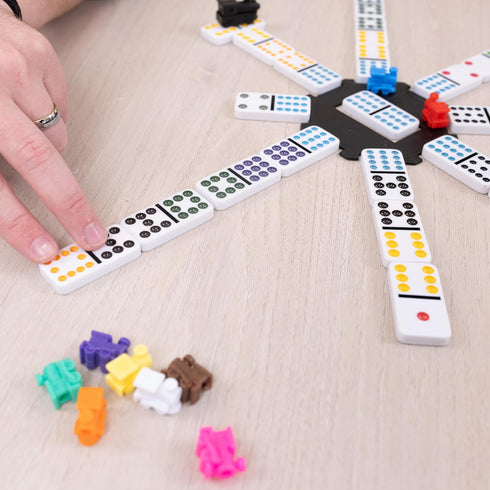 Elbow Set 12 Sunny Days Entertainment Room Games Mexican Train Dominoes Double Color Dot Dominos Game with Tin Case