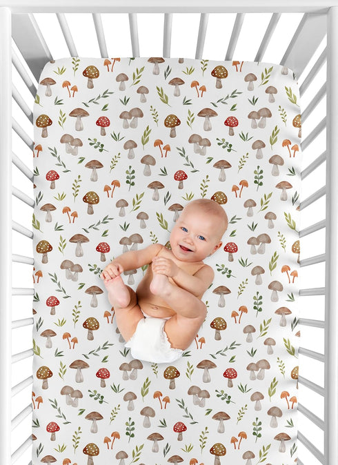 Sweet Jojo Designs Fitted Baby Crib Sheets (Woodland Mushroom) for Boys or Girls, Infant Nursery, Toddler Room