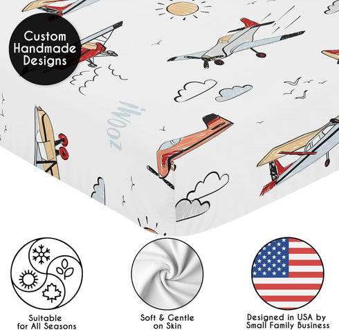 2-Piece Set Sweet Jojo Designs Baby Crib Sheets (Vintage Airplane) for Boys, Infant Nursery, Toddler Room - Fitted