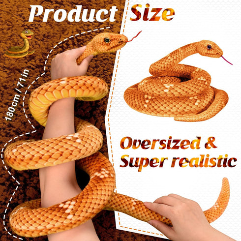 Snake Plush, Large 71 in Stuffed Snake Toy for Kids, Lifelike Plush Snake for Birthday Present Party Prank Prop (Brown)