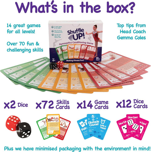 70+ 2 Shuffle Up Gymnastics Card Games - Fun & Active Skills Cards for Kids, Fitness Cards Develop Fundamentals