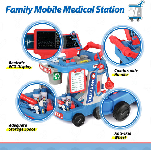 Liberry Doctor Kit for Kids Aged 3-5, Pretend Doctor Playset with Cart, Costume and Stethoscope, Role Play Medical Toy