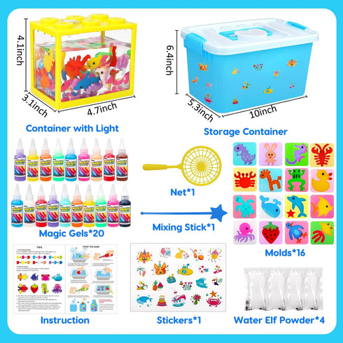 20 &16 4-6 7 8 9 10 Aqua Fairy Water Gel Kit for Kids, Magic Water Elf Toy Kit with Magic Gel Shape Molds-DIY Magic Elf