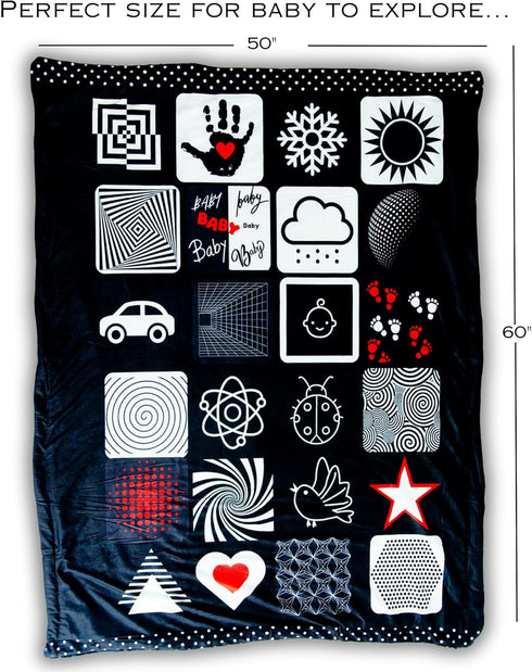 Tummy 50 60 Baby Time Mat High Contrast Black White Red Sensory Play Blanket for Newborn Visual Development, Infant