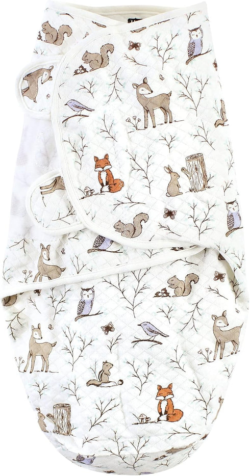 3pk, 0-3 Hudson Baby Unisex Baby Quilted Cotton Swaddle Wrap Enchanted Forest, Months