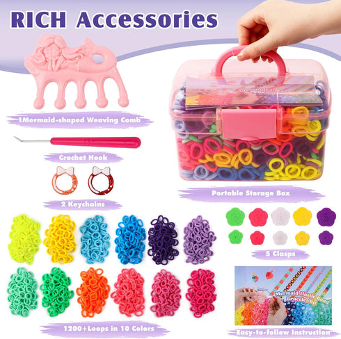 6-12, 1200+ DPAPDI Bracelet Making Kit Toys for Kids, Girls Crafts for Ages Mermaid Weaving Loom Bracelets Kits