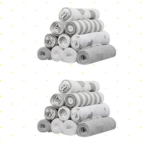 20-Piece Set Spasilk Washcloth for Newborn Boys and Girls, Soft Terry Baby Washcloths, Baby Essentials, Gray Celestial
