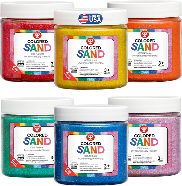 Hygloss Colored Sand for Crafts 6 Assorted Colors 6-Ounce Vibrant Colorful Fine