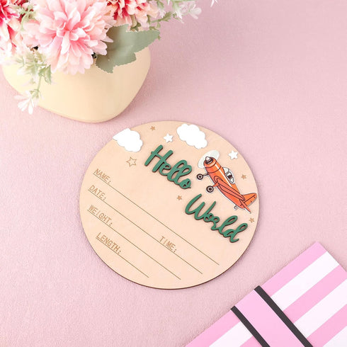 NQEUEPN 15cm/5.91 Inch Newborn Announcement Sign, Wooden Hello World Sign Newborn Welcome Plaques Birth Baby Name