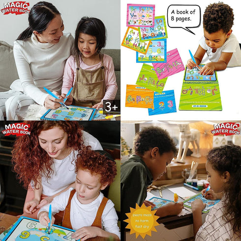 Magic Water Paint Coloring Books for Toddlers, Art Toys Age 2-4, Educational Doodle Toy (Alphabet Transportation 2 Pack)