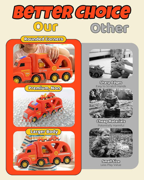 LADFAR 6 6 Set, 3 4 5 6 Construction Toy Trucks for Boys Girls, with Unique Music & Lights, Mini Pull-Back Vehicles