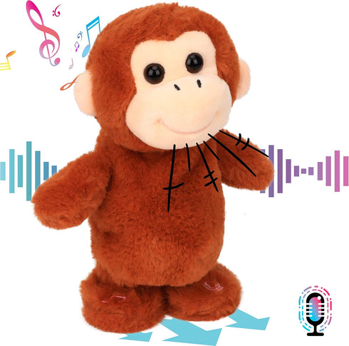 Hopearl Talking Singing Monkey, Walking Electric Interactive Plush Toy that Repeats What You Say, Gifts for Toddlers
