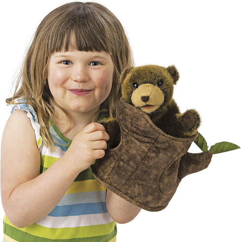 Folkmanis Bear in Tree Stump Hand Puppet, Brown
