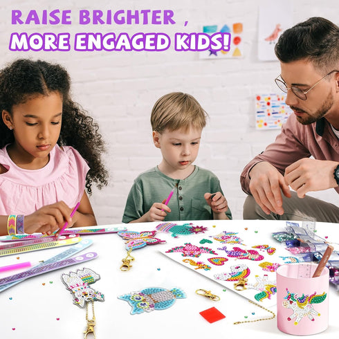 6 4 4-12 goldentime Diamond Art Kits for Kids Including Diamond Painting Bracelets, Diamond Art Keychains and Colorful