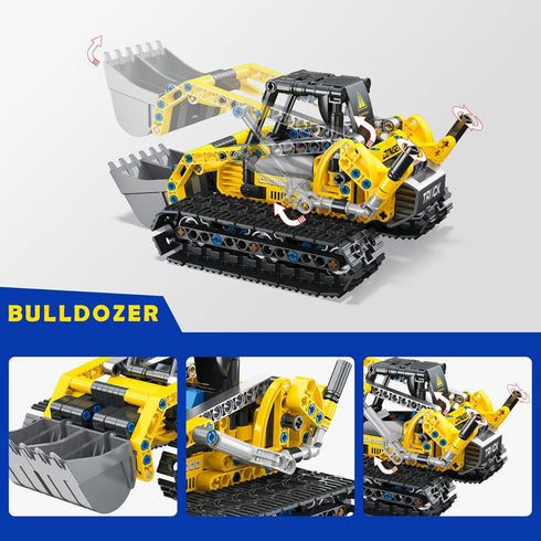 2-in-1 Bulldozer 399 Excavator & Building Kit - Pieces STEM Educational Construction Toys for Kids, Creative Birthday